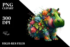 Abstract Hippo with Plant Leaves PNG Product Image 2