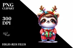 Baby Sloth with Reindeer Horns PNG Product Image 1