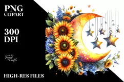 Colorful Half Moon with Sunflowers PNG Product Image 1