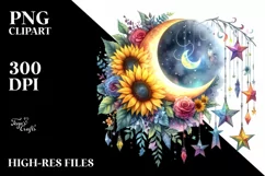 Colorful Half Moon with Sunflowers PNG Product Image 1