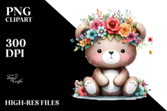 Cartoon Bear with Flower Crown, Cute PNG Product Image 2