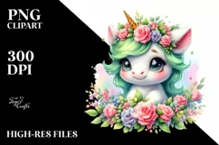 Cute Baby Unicorn Green Hat | Sublimation | Clipart Product Image 3