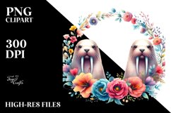 Vibrant Walrus Floral Frame Watercolor Clipart Product Image 3