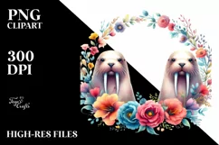 Vibrant Walrus Floral Frame Watercolor Clipart Product Image 3