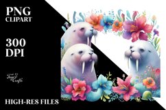 Vibrant Walrus Floral Frame Watercolor Clipart Product Image 3