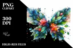 Abstract Vibrant Watercolor Butterfly with Plant Leaves and Product Image 1