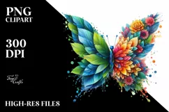 Abstract Vibrant Watercolor Butterfly with Plant Leaves and Product Image 1