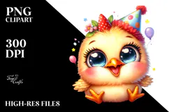 Joyful Baby Chicken with Party Hat, PNG Product Image 2