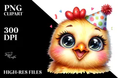 Cheerful Baby Chicken with Party Hat, PNG Product Image 2