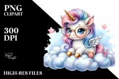 Cute Baby Unicorn on Cloud Clipart Product Image 3