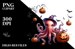Octopus Dressed for Halloween, Bright PNG Product Image 2