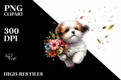 Colorful Cute Dog Tumbling with Petals in the Wind | Product Image 1