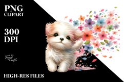 Colorful Cute Dog Tumbling with Petals in the Wind | Product Image 1