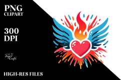 Heart with Wings and Fire, Vibrant PNG Product Image 2