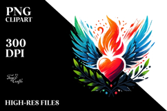Colorful Heart with Wings and Fire PNG Product Image 2