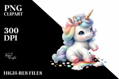 Cute Baby Unicorn Playing | Sublimation | Clipart Product Image 1