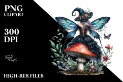 Gothic Fairy on Mushroom, Transparent PNG Product Image 2