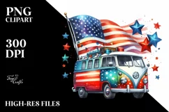 Vintage Vibrant Campervan Stars Clipart Product Image 1