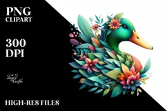 Abstract Vibrant Watercolor Duck with Plant Leaves and Product Image 1