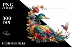 Abstract Vibrant Watercolor Duck with Plant Leaves and Product Image 1