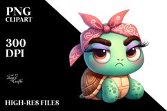 Expressive Cartoon Turtle with Bandana, Transparent PNG Product Image 2