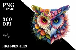 Abstract Vibrant Watercolor Owl with Plant Leaves and Product Image 1