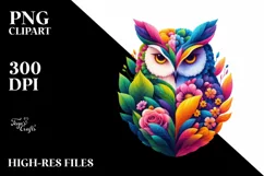 Abstract Vibrant Watercolor Owl with Plant Leaves and Product Image 3
