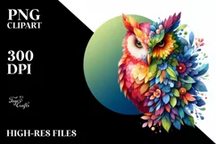 Abstract Vibrant Watercolor Owl with Plant Leaves and Product Image 3