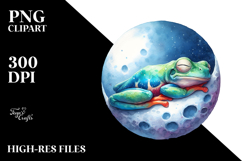 Colorful Frog Sleeping on the Moon | Sublimation | Clipart Product Image 2