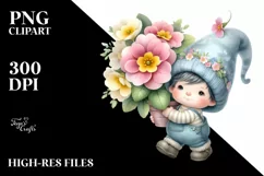 Cute Baby Gnome with Primrose PNG Product Image 2
