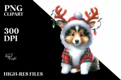 Baby Collie with Reindeer Horns PNG Product Image 1