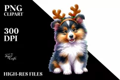 Baby Collie with Reindeer Horns PNG Product Image 3