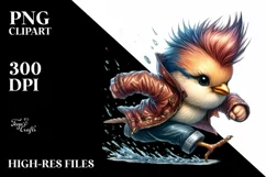 Running Baby Bird in Watercolor PNG Product Image 1