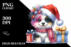 Baby Border Collie with Santa Hat PNG Product Image 1