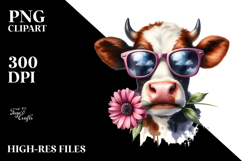 Enthusiastic Cow with Sunglasses, Bright PNG Product Image 2