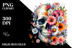 Colorful Skull with Spring Flowers, Transparent PNG Product Image 2