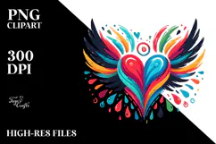 Colorful Heart with Wings PNG Product Image 2