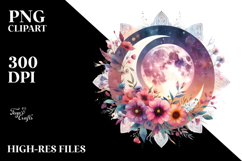 Boho Moon with Flowers,Colorful Frog | Clipart Product Image 2