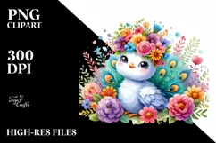Cartoon-Style Watercolor Peacock Flower Crown Clipart Product Image 3