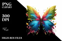 Abstract Vibrant Watercolor Butterfly with Plant Leaves, PNG Product Image 1