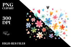 Simple Flower with Hearts Watercolor Digital Painting JPEG Product Image 2