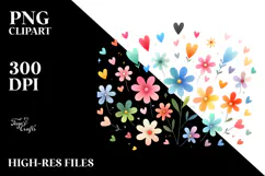 Simple Flower with Hearts Watercolor Digital Painting JPEG Product Image 2