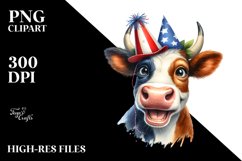 Enthusiastic Cow Portrait Wearing | Sublimation | Clipart Product Image 1