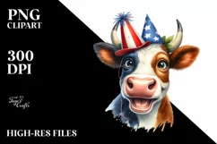 Enthusiastic Cow Portrait Wearing | Sublimation | Clipart Product Image 1