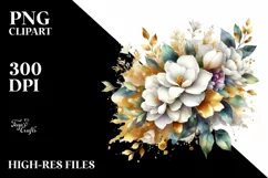 Watercolor Bouquet with Gold Foil Clipart Product Image 1