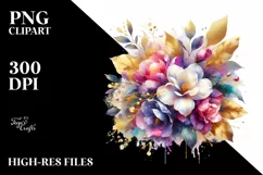 Watercolor Bouquet with Gold Foil Clipart Product Image 3