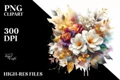 Watercolor Bouquet with Gold Foil Clipart Product Image 1