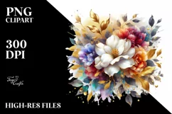 Watercolor Bouquet with Gold Foil Clipart Product Image 1