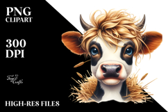 Funny Cow with Cool Hair and Hay Straw PNG Product Image 2