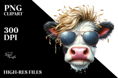 Funny Cow with Cool Hair and Hay Straw PNG Product Image 2